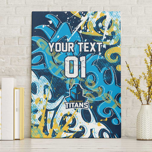 Personalized Gold Coast Titans Rugby Canvas Wall Art Urban Street Graffiti Style - Distressed Splatter Elements