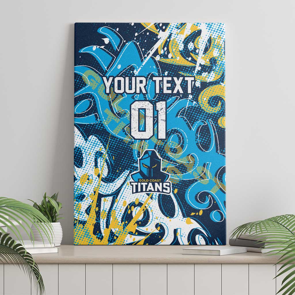 Personalized Gold Coast Titans Rugby Canvas Wall Art Urban Street Graffiti Style - Distressed Splatter Elements