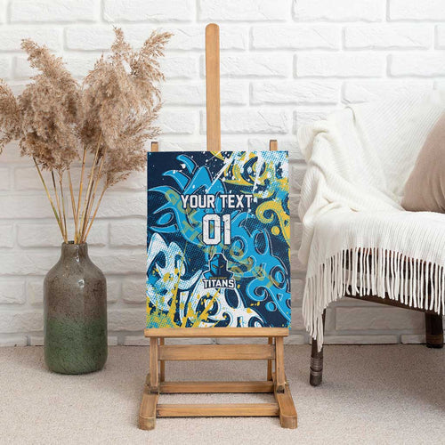 Personalized Gold Coast Titans Rugby Canvas Wall Art Urban Street Graffiti Style - Distressed Splatter Elements