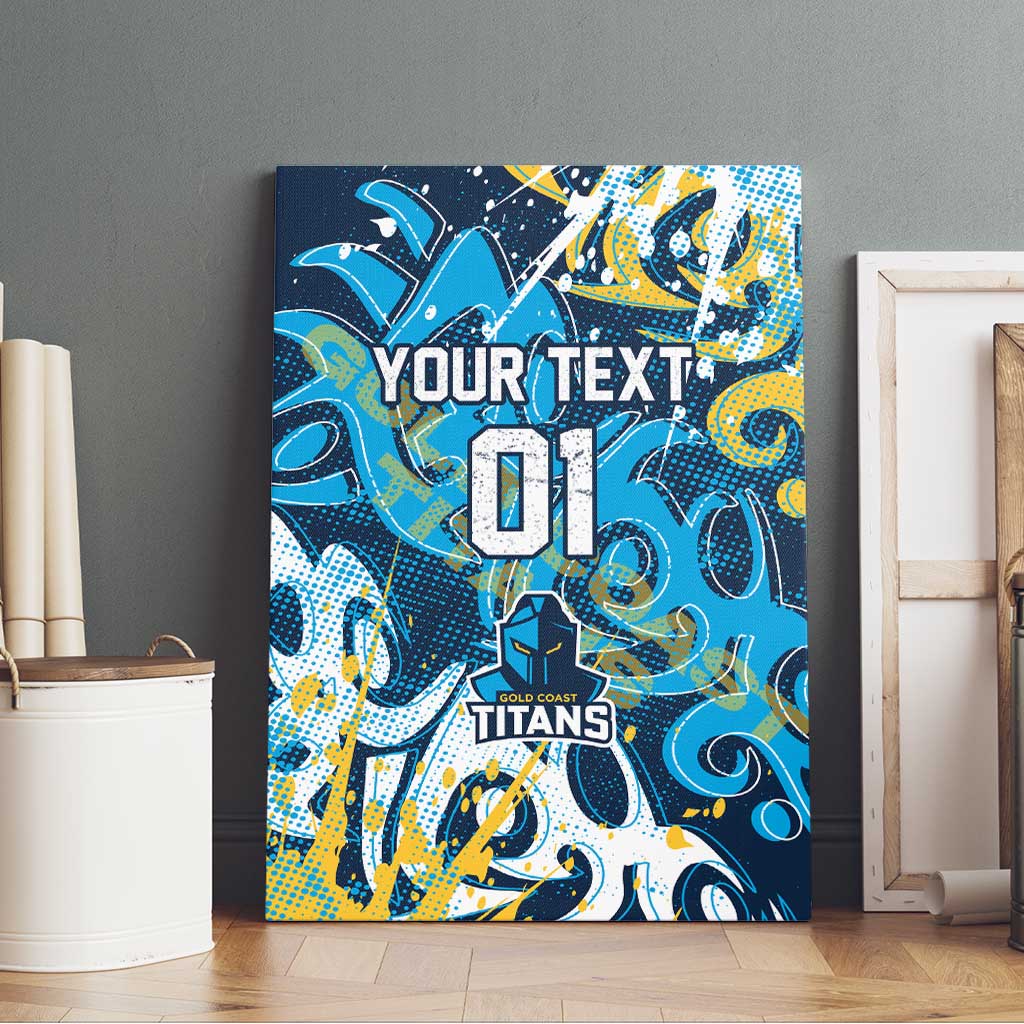 Personalized Gold Coast Titans Rugby Canvas Wall Art Urban Street Graffiti Style - Distressed Splatter Elements
