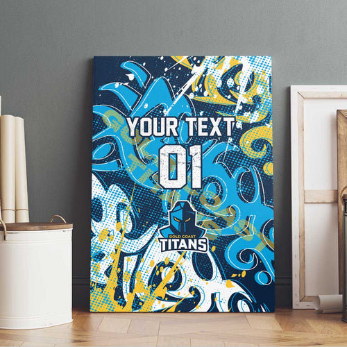 Personalized Gold Coast Titans Rugby Canvas Wall Art Urban Street Graffiti Style - Distressed Splatter Elements