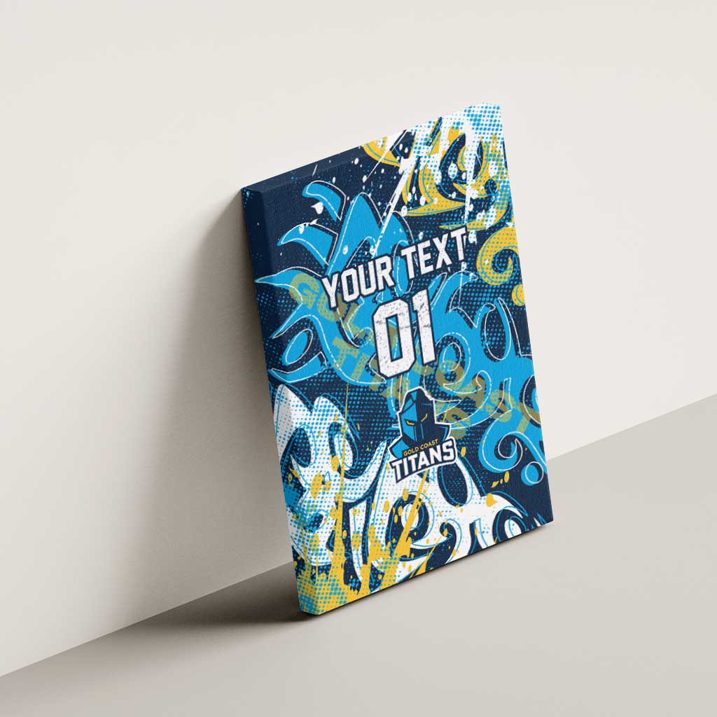 Personalized Gold Coast Titans Rugby Canvas Wall Art Urban Street Graffiti Style - Distressed Splatter Elements
