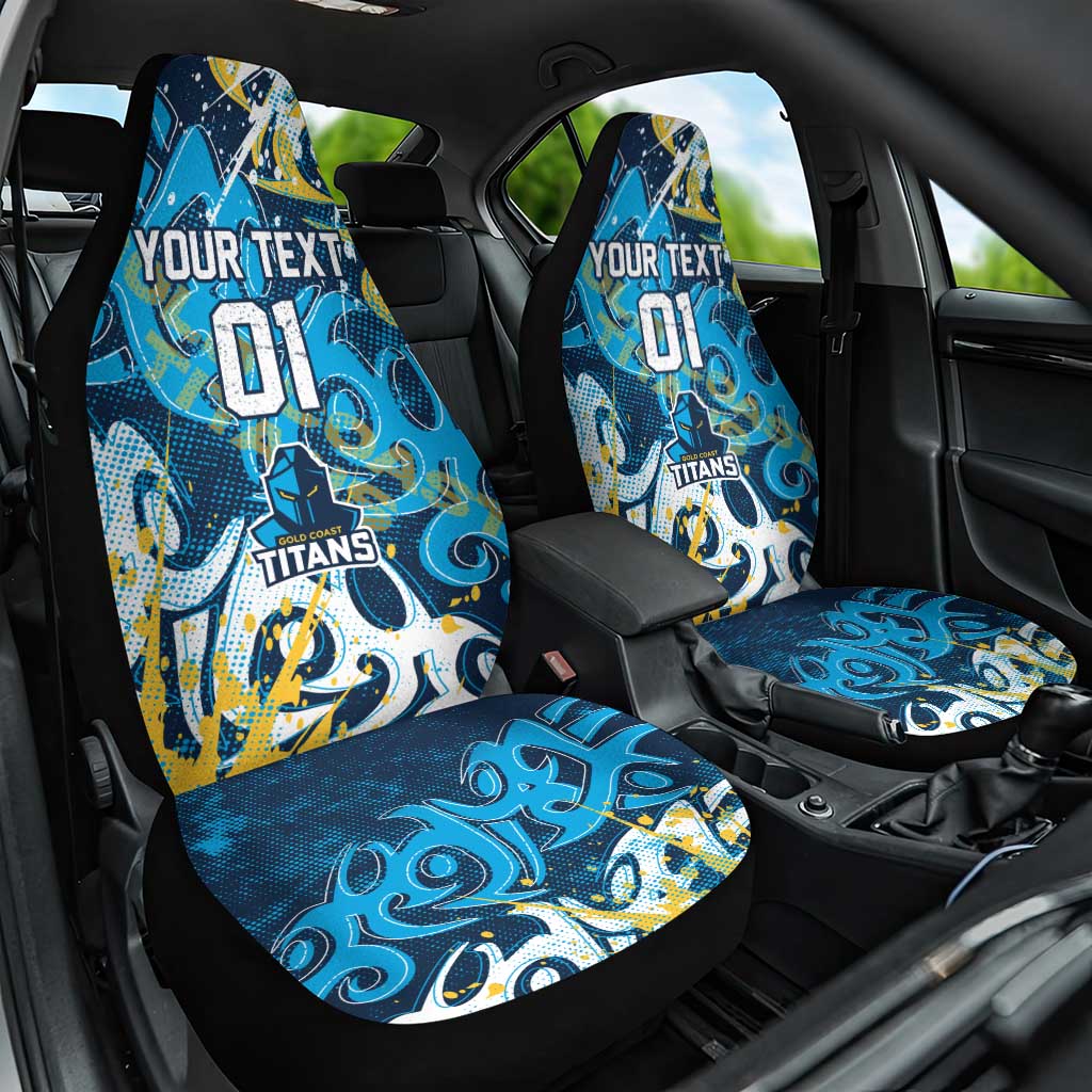 Personalized Gold Coast Titans Rugby Car Seat Cover Urban Street Graffiti Style - Distressed Splatter Elements