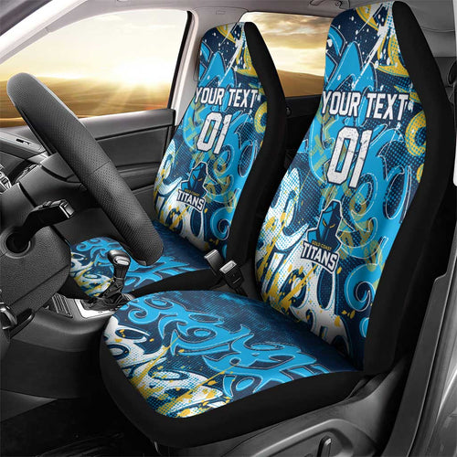 Personalized Gold Coast Titans Rugby Car Seat Cover Urban Street Graffiti Style - Distressed Splatter Elements