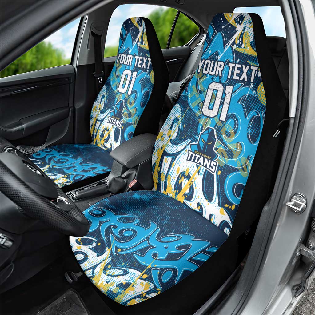Personalized Gold Coast Titans Rugby Car Seat Cover Urban Street Graffiti Style - Distressed Splatter Elements
