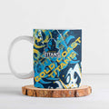 Personalized Gold Coast Titans Rugby Ceramic Mug Urban Street Graffiti Style - Distressed Splatter Elements