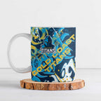 Personalized Gold Coast Titans Rugby Ceramic Mug Urban Street Graffiti Style - Distressed Splatter Elements