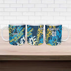 Personalized Gold Coast Titans Rugby Ceramic Mug Urban Street Graffiti Style - Distressed Splatter Elements