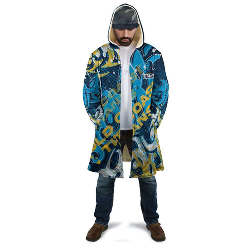 Personalized Gold Coast Titans Rugby Cloak Urban Street Graffiti Style - Distressed Splatter Elements