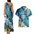 Personalized Gold Coast Titans Rugby Couples Matching Tank Maxi Dress and Hawaiian Shirt Urban Street Graffiti Style - Distressed Splatter Elements