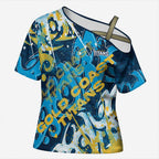 Personalized Gold Coast Titans Rugby Cross Shoulder Shirt Urban Street Graffiti Style - Distressed Splatter Elements