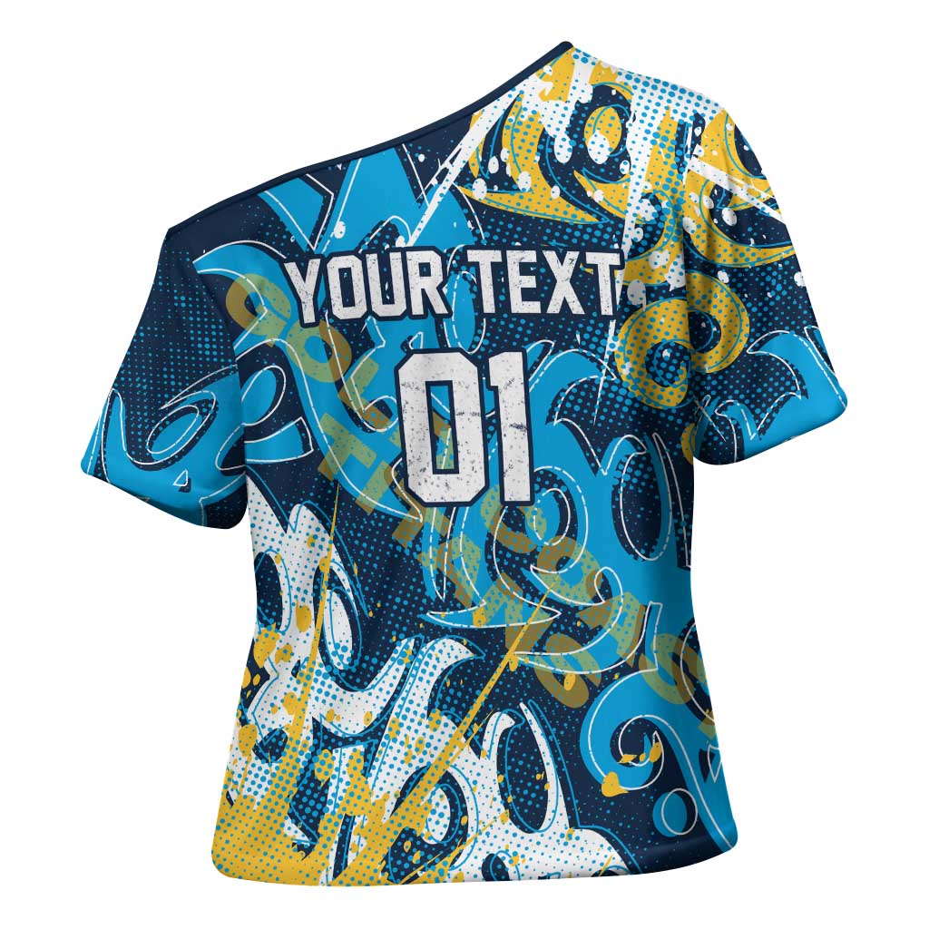 Personalized Gold Coast Titans Rugby Cross Shoulder Shirt Urban Street Graffiti Style - Distressed Splatter Elements