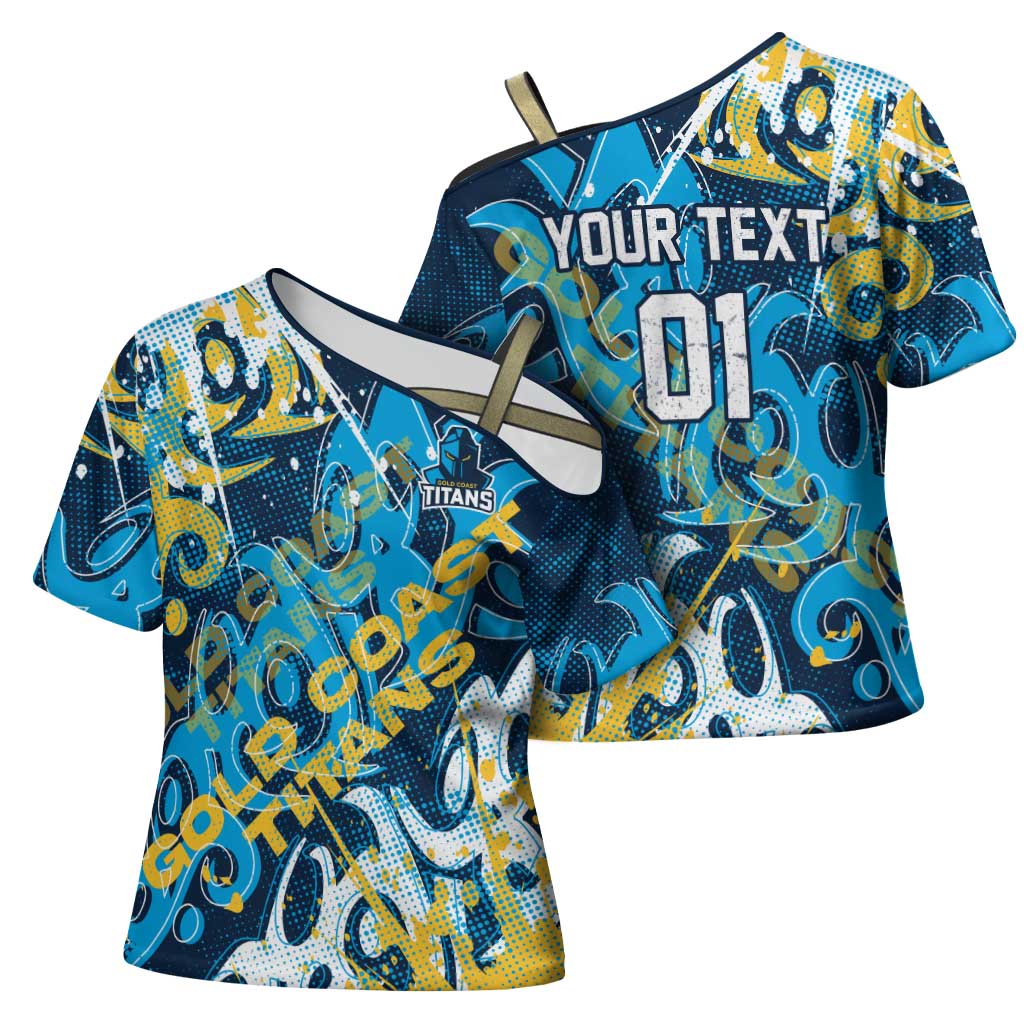 Personalized Gold Coast Titans Rugby Cross Shoulder Shirt Urban Street Graffiti Style - Distressed Splatter Elements