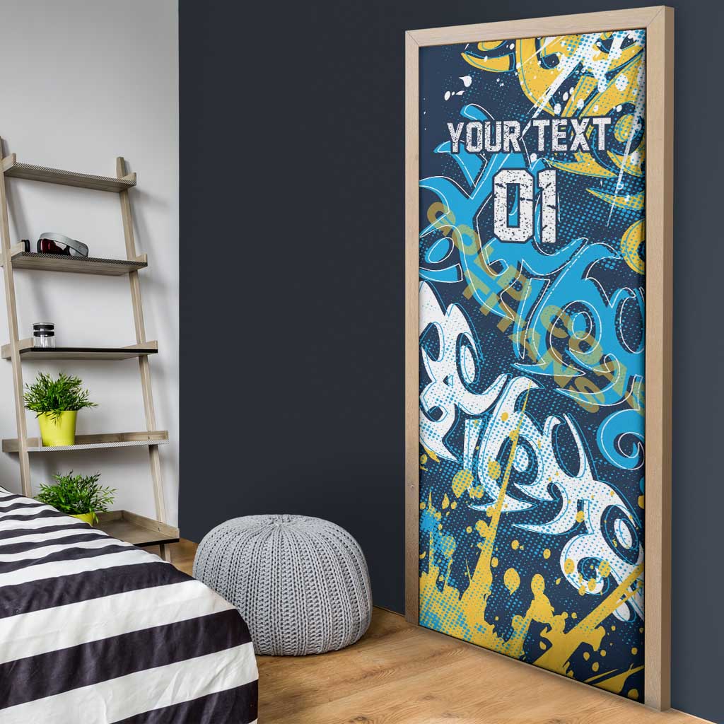 Personalized Gold Coast Titans Rugby Door Cover Urban Street Graffiti Style - Distressed Splatter Elements