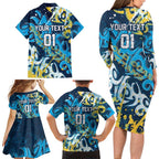 Personalized Gold Coast Titans Rugby Family Matching Long Sleeve Bodycon Dress and Hawaiian Shirt Urban Street Graffiti Style - Distressed Splatter Elements