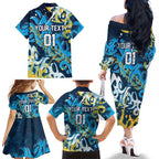 Personalized Gold Coast Titans Rugby Family Matching Off The Shoulder Long Sleeve Dress and Hawaiian Shirt Urban Street Graffiti Style - Distressed Splatter Elements
