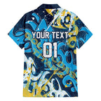 Personalized Gold Coast Titans Rugby Family Matching Off Shoulder Maxi Dress and Hawaiian Shirt Urban Street Graffiti Style - Distressed Splatter Elements