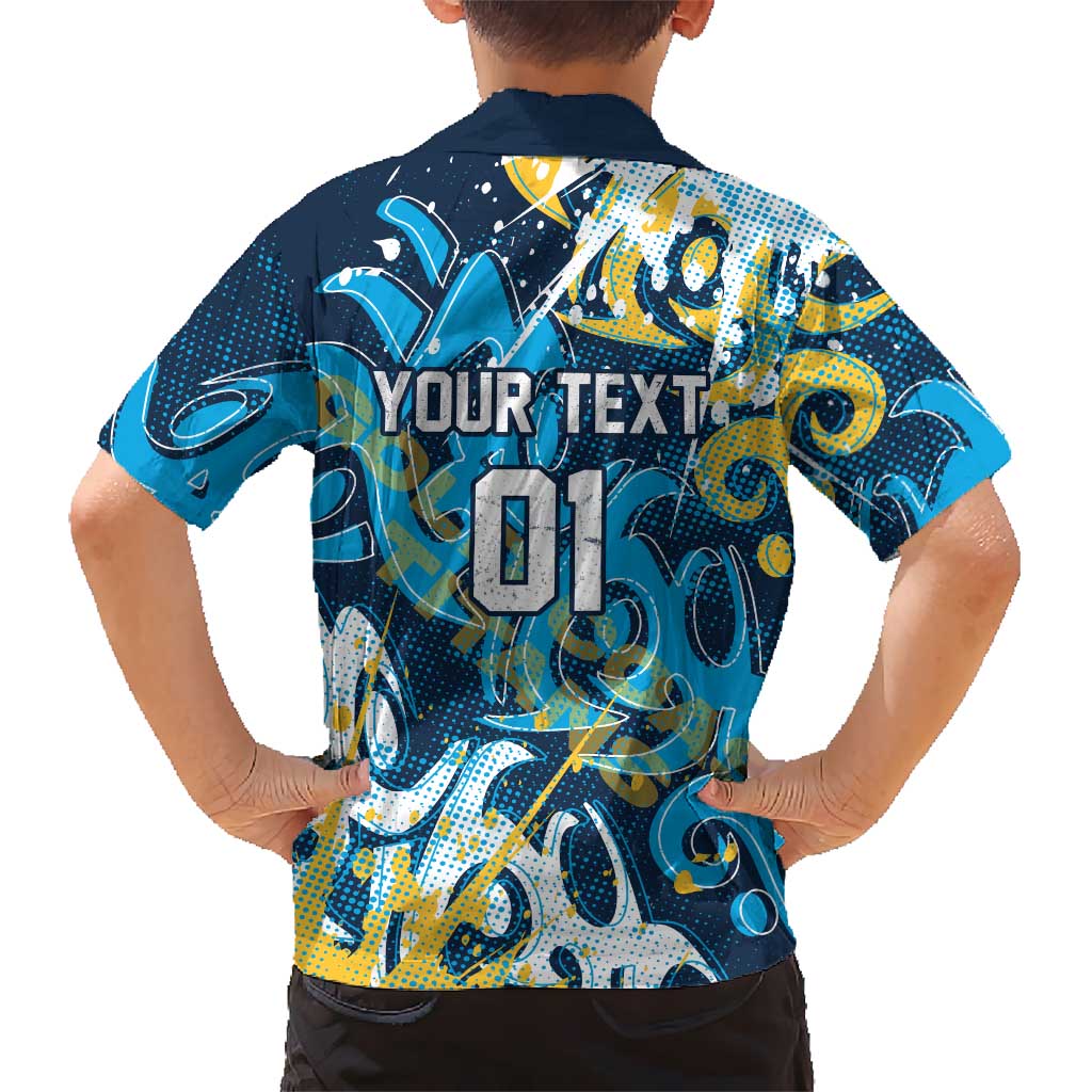 Personalized Gold Coast Titans Rugby Family Matching Off Shoulder Short Dress and Hawaiian Shirt Urban Street Graffiti Style - Distressed Splatter Elements