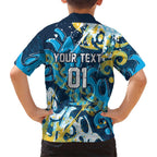 Personalized Gold Coast Titans Rugby Family Matching Off Shoulder Short Dress and Hawaiian Shirt Urban Street Graffiti Style - Distressed Splatter Elements