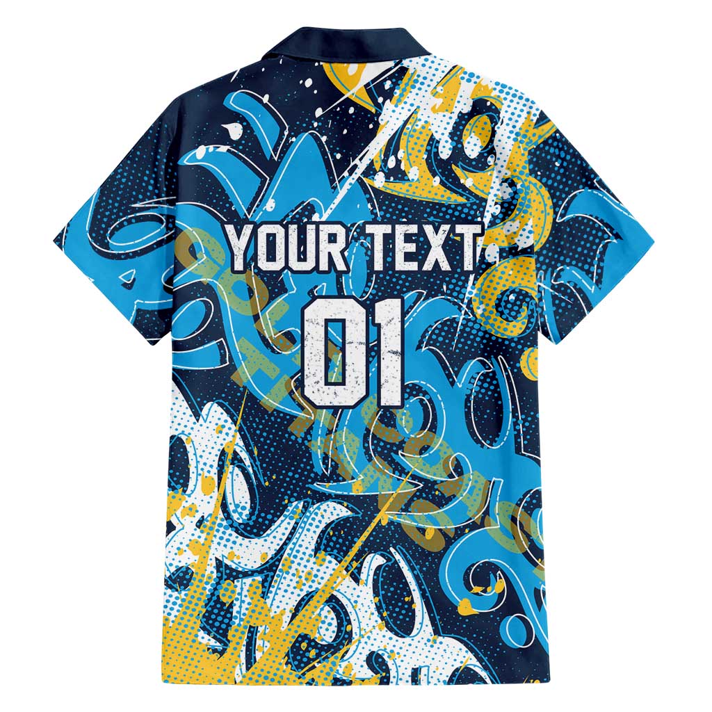 Personalized Gold Coast Titans Rugby Family Matching Off Shoulder Short Dress and Hawaiian Shirt Urban Street Graffiti Style - Distressed Splatter Elements