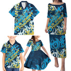 Personalized Gold Coast Titans Rugby Family Matching Puletasi and Hawaiian Shirt Urban Street Graffiti Style - Distressed Splatter Elements