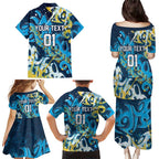 Personalized Gold Coast Titans Rugby Family Matching Puletasi and Hawaiian Shirt Urban Street Graffiti Style - Distressed Splatter Elements