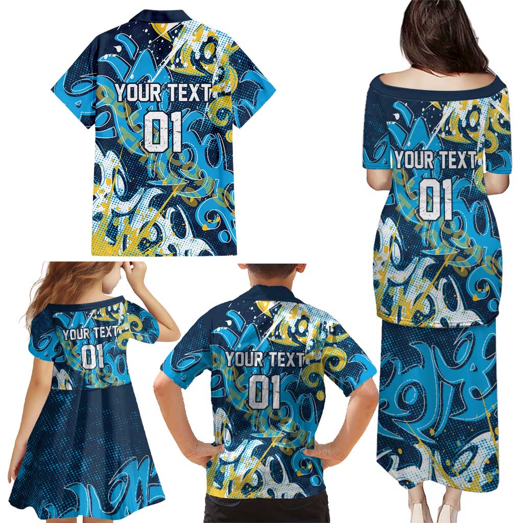Personalized Gold Coast Titans Rugby Family Matching Puletasi and Hawaiian Shirt Urban Street Graffiti Style - Distressed Splatter Elements