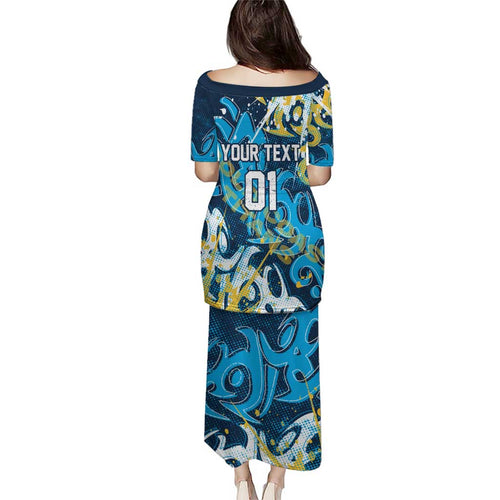 Personalized Gold Coast Titans Rugby Family Matching Puletasi and Hawaiian Shirt Urban Street Graffiti Style - Distressed Splatter Elements