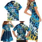 Personalized Gold Coast Titans Rugby Family Matching Short Sleeve Bodycon Dress and Hawaiian Shirt Urban Street Graffiti Style - Distressed Splatter Elements