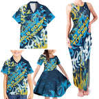 Personalized Gold Coast Titans Rugby Family Matching Tank Maxi Dress and Hawaiian Shirt Urban Street Graffiti Style - Distressed Splatter Elements