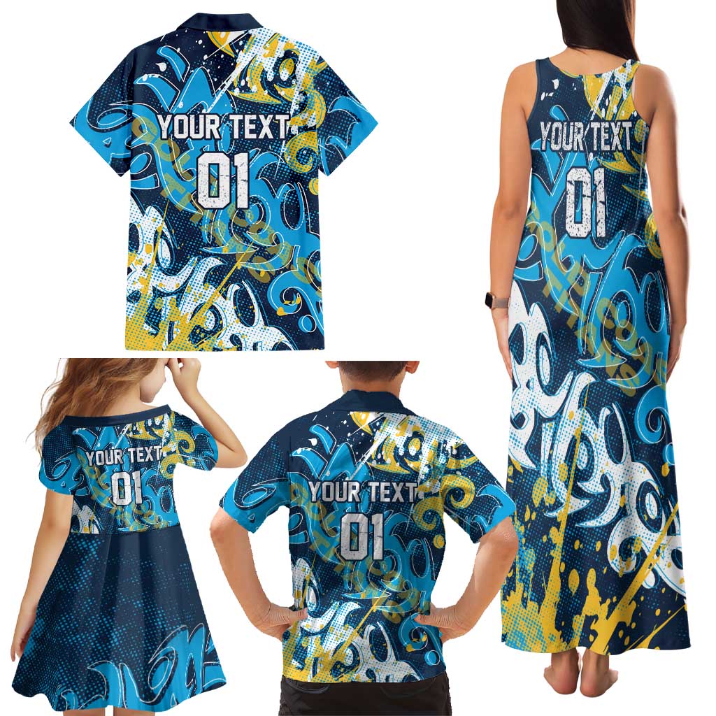 Personalized Gold Coast Titans Rugby Family Matching Tank Maxi Dress and Hawaiian Shirt Urban Street Graffiti Style - Distressed Splatter Elements
