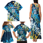 Personalized Gold Coast Titans Rugby Family Matching Tank Maxi Dress and Hawaiian Shirt Urban Street Graffiti Style - Distressed Splatter Elements
