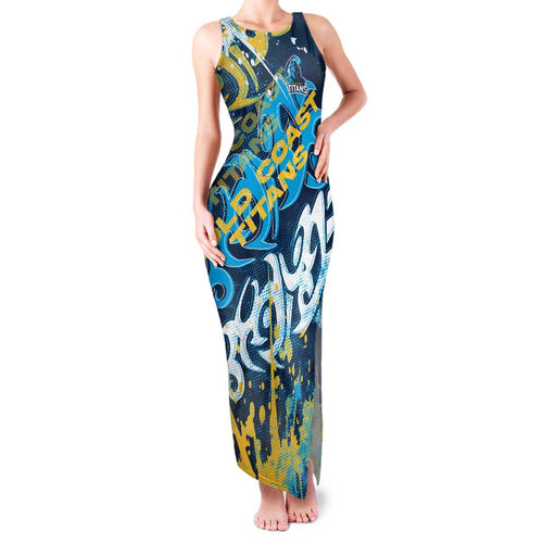 Personalized Gold Coast Titans Rugby Family Matching Tank Maxi Dress and Hawaiian Shirt Urban Street Graffiti Style - Distressed Splatter Elements