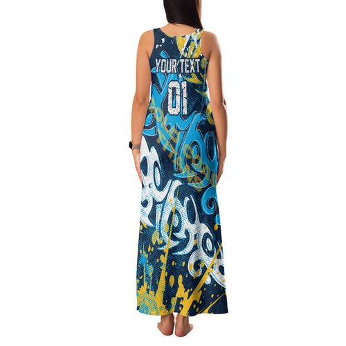 Personalized Gold Coast Titans Rugby Family Matching Tank Maxi Dress and Hawaiian Shirt Urban Street Graffiti Style - Distressed Splatter Elements