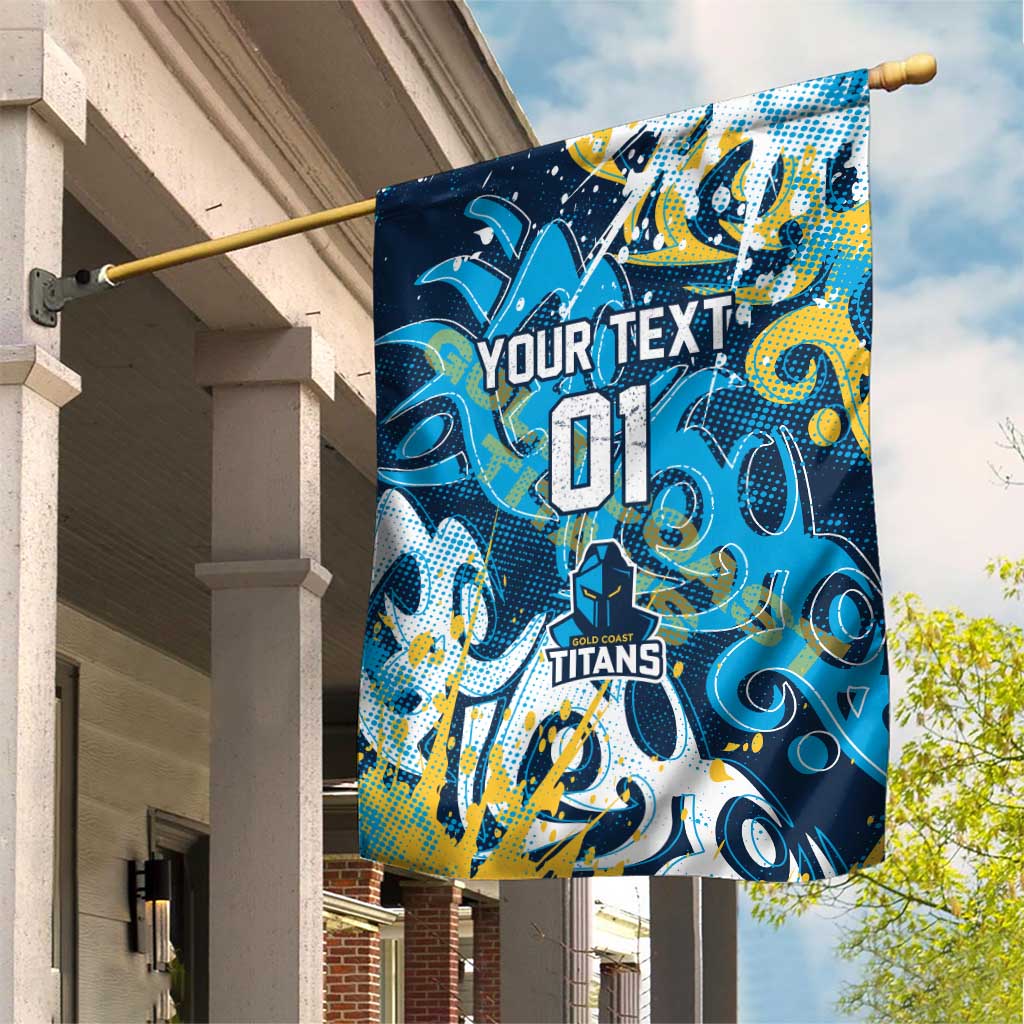 Personalized Gold Coast Titans Rugby Garden Flag Urban Street Graffiti Style - Distressed Splatter Elements
