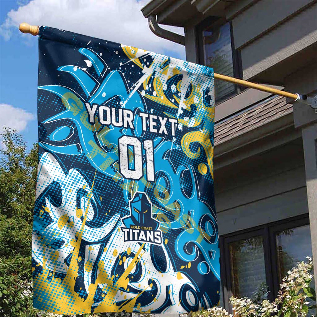 Personalized Gold Coast Titans Rugby Garden Flag Urban Street Graffiti Style - Distressed Splatter Elements