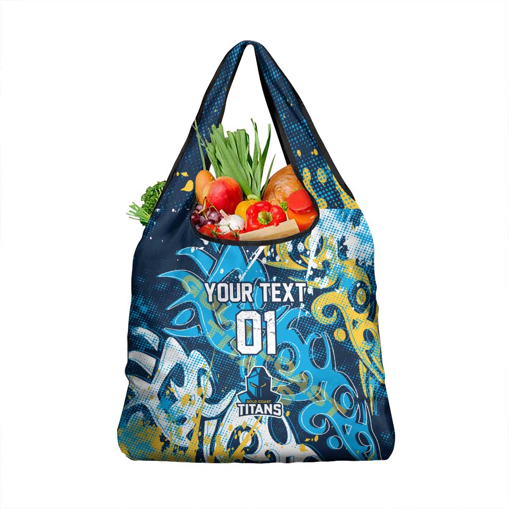 Personalized Gold Coast Titans Rugby Grocery Bag Urban Street Graffiti Style - Distressed Splatter Elements