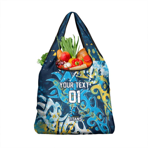 Personalized Gold Coast Titans Rugby Grocery Bag Urban Street Graffiti Style - Distressed Splatter Elements