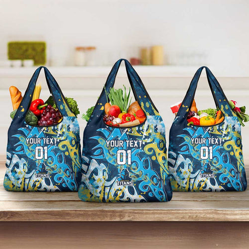 Personalized Gold Coast Titans Rugby Grocery Bag Urban Street Graffiti Style - Distressed Splatter Elements