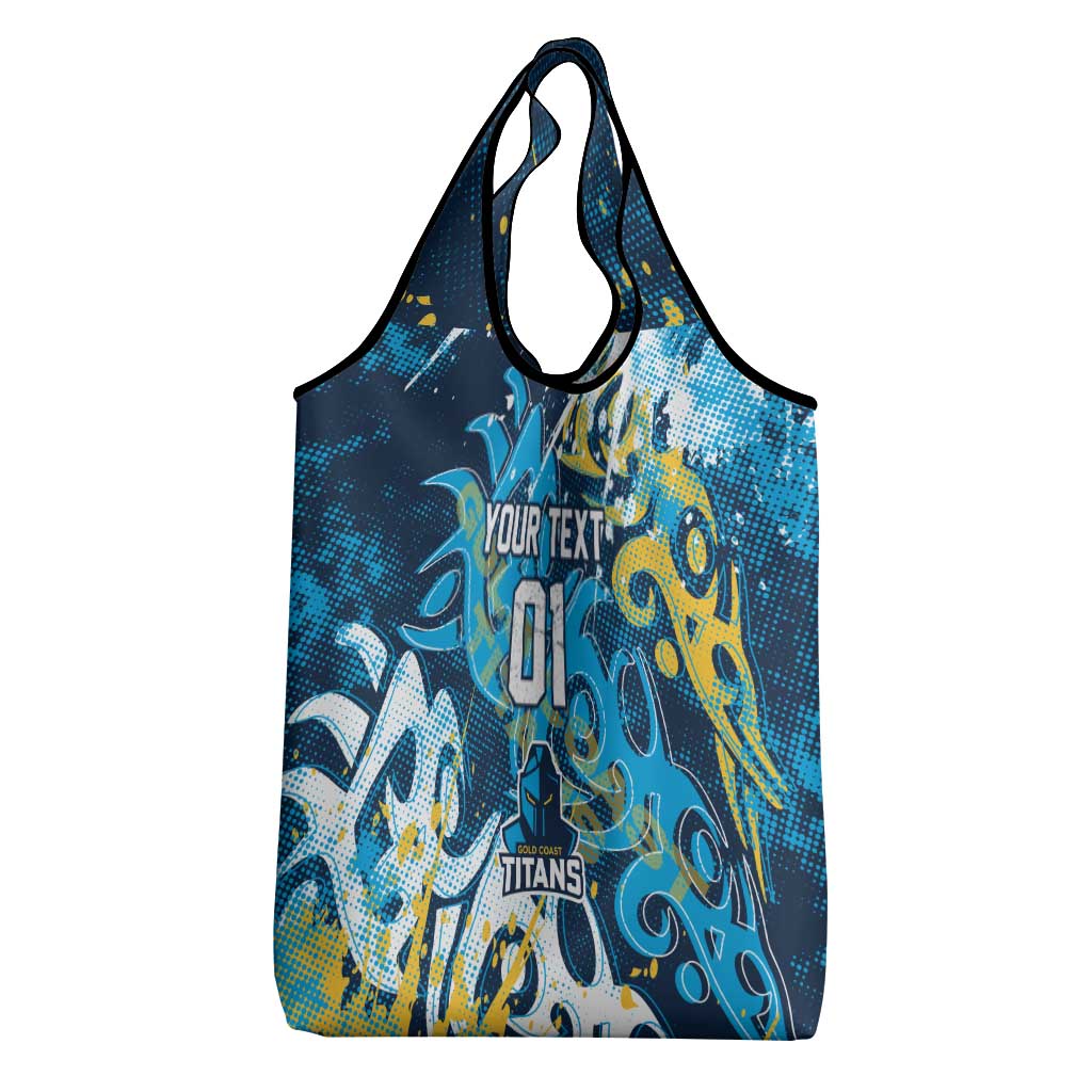 Personalized Gold Coast Titans Rugby Grocery Bag Urban Street Graffiti Style - Distressed Splatter Elements