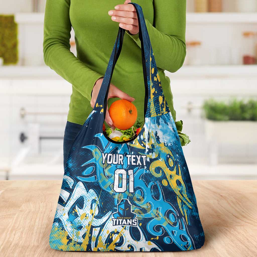 Personalized Gold Coast Titans Rugby Grocery Bag Urban Street Graffiti Style - Distressed Splatter Elements