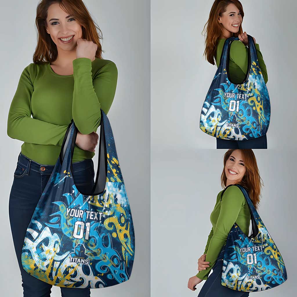 Personalized Gold Coast Titans Rugby Grocery Bag Urban Street Graffiti Style - Distressed Splatter Elements
