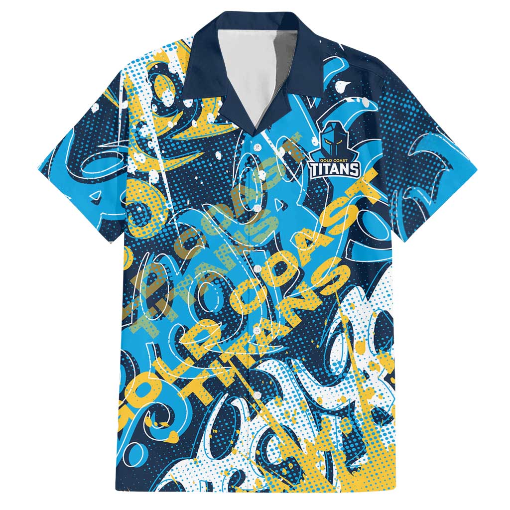 Personalized Gold Coast Titans Rugby Hawaiian Shirt Urban Street Graffiti Style - Distressed Splatter Elements
