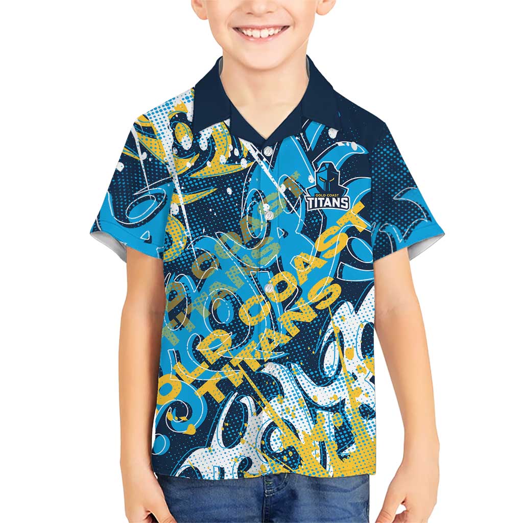 Personalized Gold Coast Titans Rugby Hawaiian Shirt Urban Street Graffiti Style - Distressed Splatter Elements