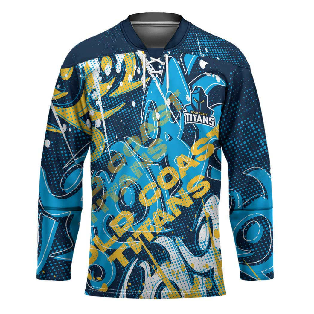 Personalized Gold Coast Titans Rugby Hockey Jersey Urban Street Graffiti Style - Distressed Splatter Elements