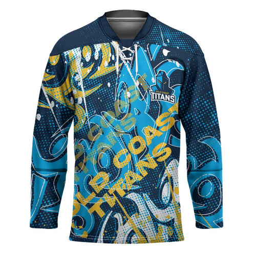 Personalized Gold Coast Titans Rugby Hockey Jersey Urban Street Graffiti Style - Distressed Splatter Elements