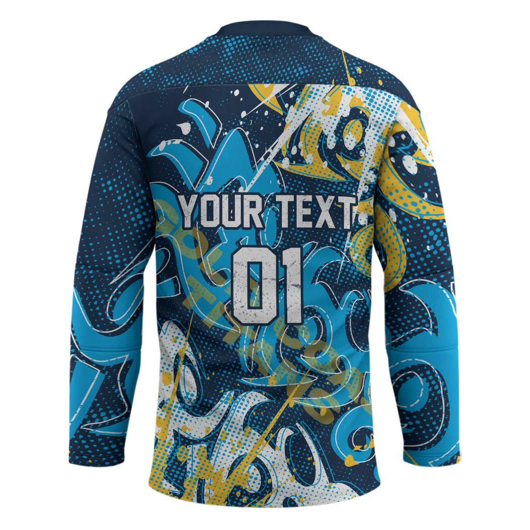 Personalized Gold Coast Titans Rugby Hockey Jersey Urban Street Graffiti Style - Distressed Splatter Elements