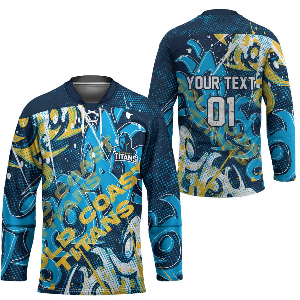 Personalized Gold Coast Titans Rugby Hockey Jersey Urban Street Graffiti Style - Distressed Splatter Elements