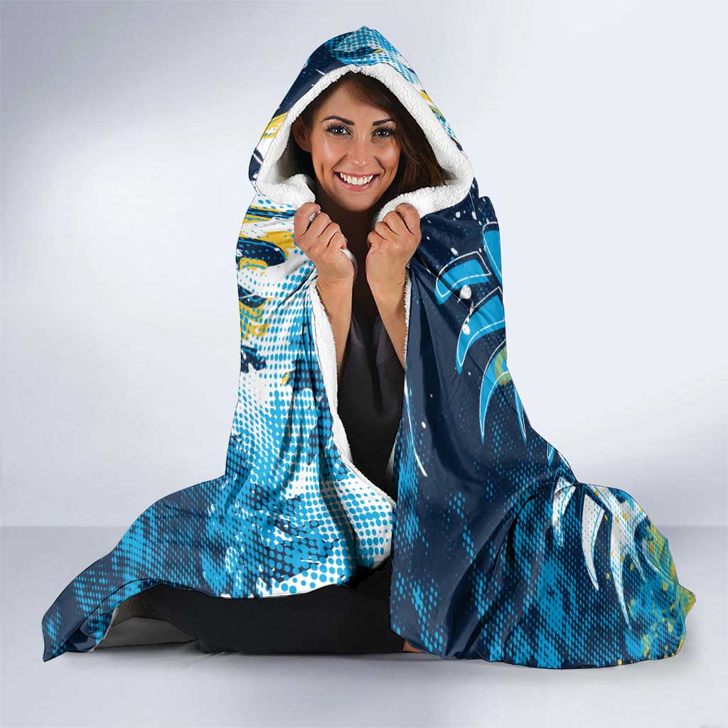 Personalized Gold Coast Titans Rugby Hooded Blanket Urban Street Graffiti Style - Distressed Splatter Elements