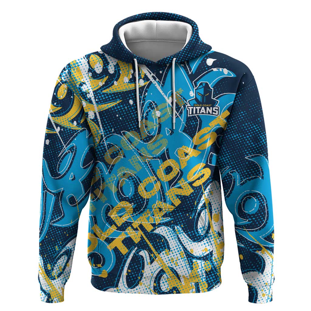 Personalized Gold Coast Titans Rugby Hoodie Urban Street Graffiti Style - Distressed Splatter Elements